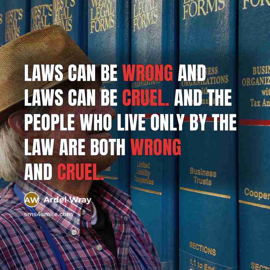 “Laws can be wrong and laws can be cruel. And the people who live only by the law are both wrong and cruel.” quote by Ardel Wray