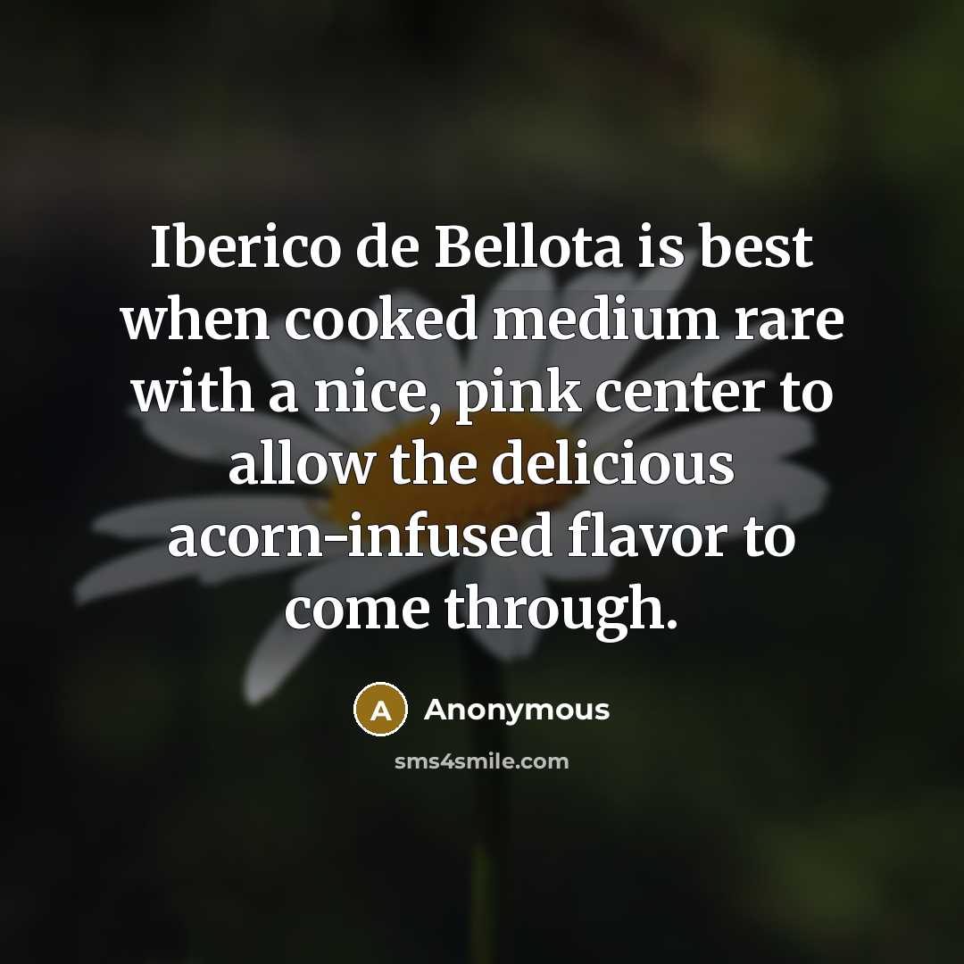 “Iberico de Bellota is best when cooked medium rare with a nice, pink center to allow the delicious acorn-infused flavor to come through.” quote by Anonymous