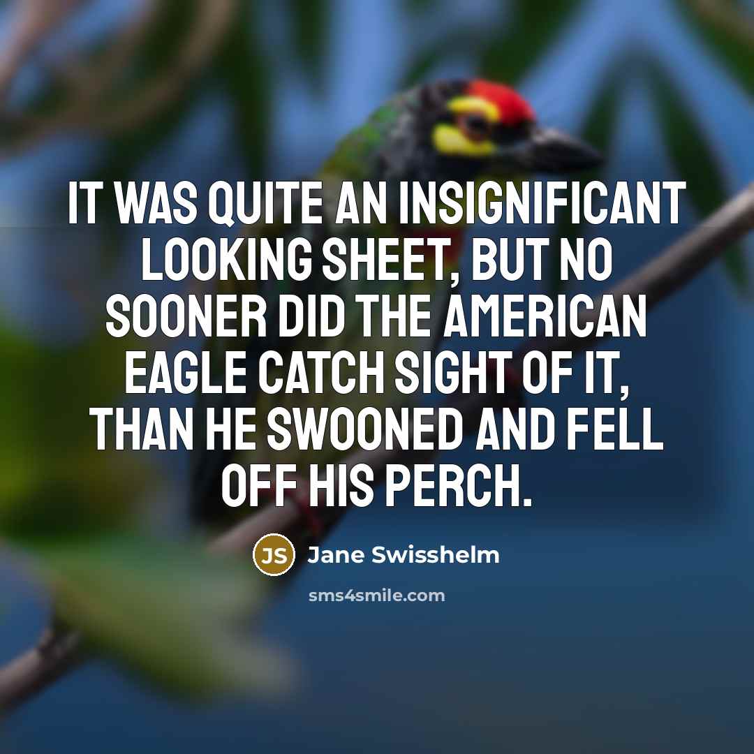 “It was quite an insignificant looking sheet, but no sooner did the American eagle catch sight of it, than he swooned and fell off his perch.” quote by Jane Swisshelm