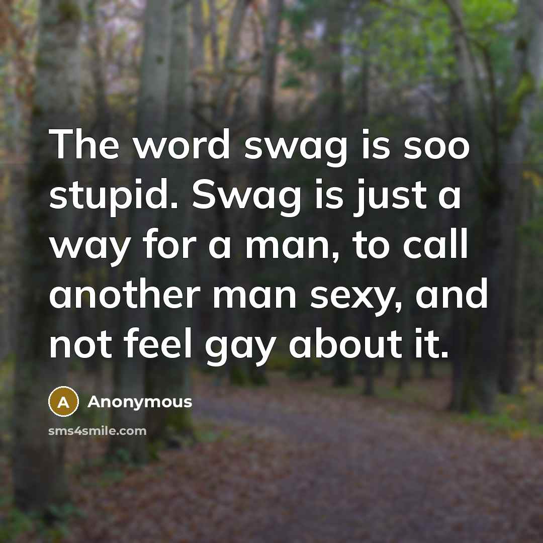 “The word swag is soo stupid. Swag is just a way for a man, to call another man sexy, and not feel gay about it.” quote by Anonymous