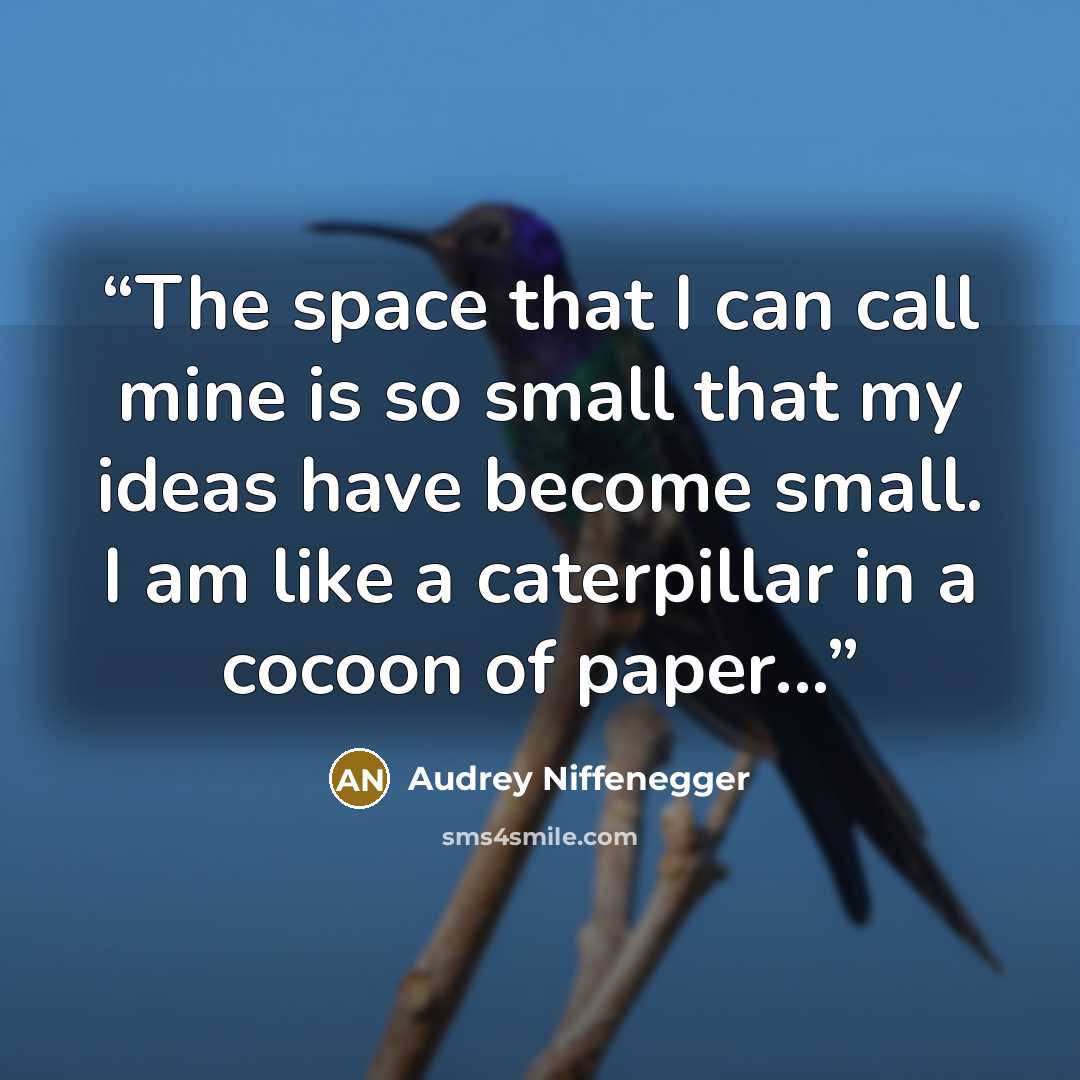 “The space that I can call mine is so small that my ideas have become small. I am like a caterpillar in a cocoon of paper...” quote by Audrey Niffenegger