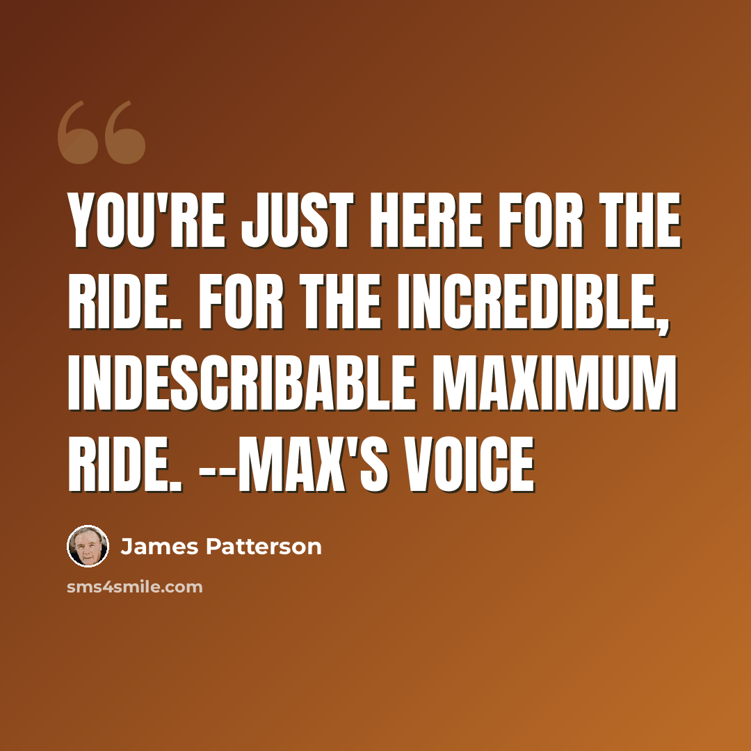 “You're just here for the ride. For the incredible, indescribable Maximum Ride. --Max's Voice” quote by James Patterson