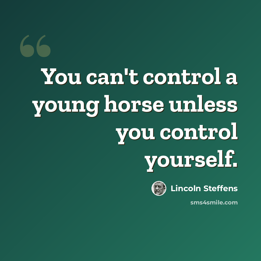 “You can't control a young horse unless you control yourself.” quote by Lincoln Steffens