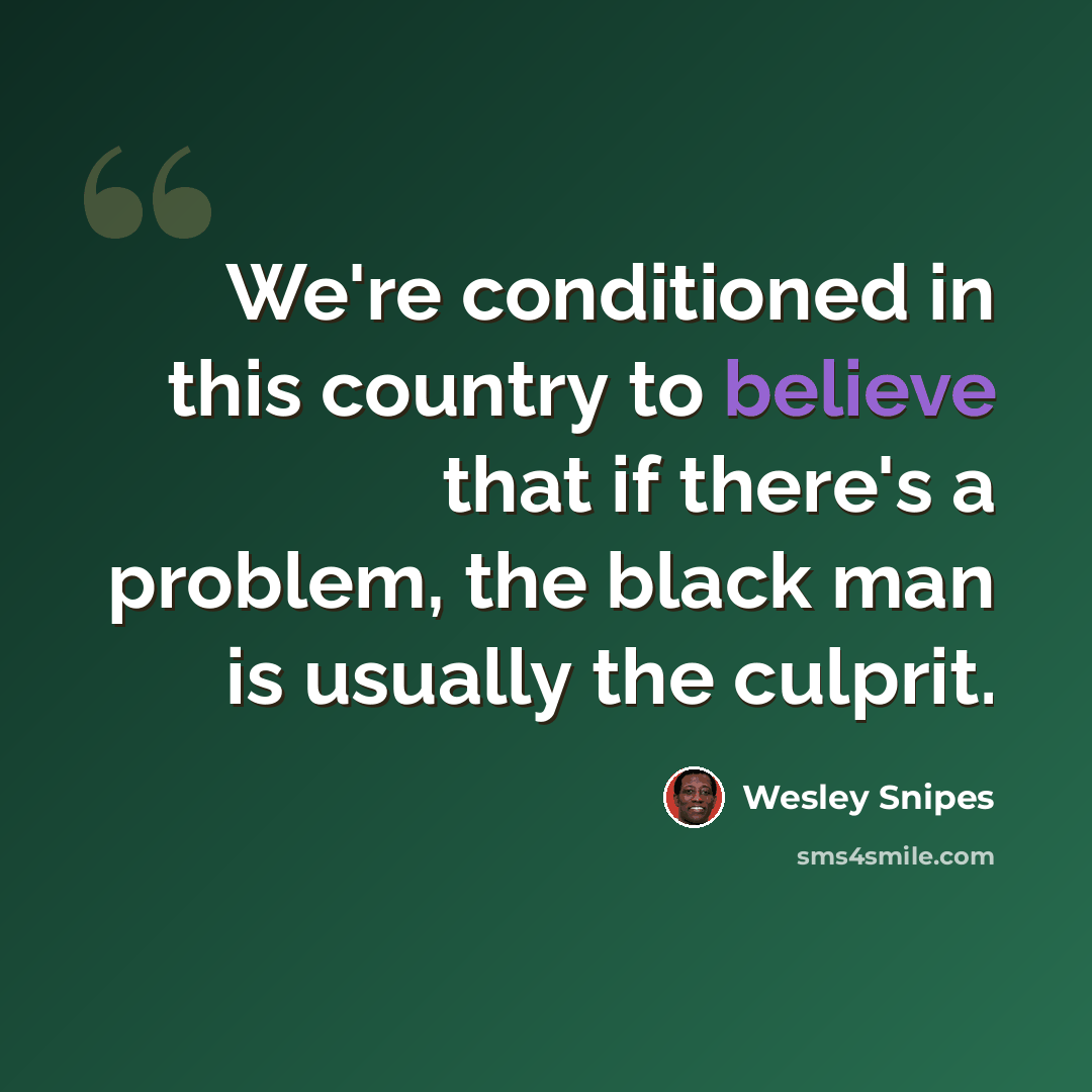“We're conditioned in this country to believe that if there's a problem, the black man is usually the culprit.” quote by Wesley Snipes