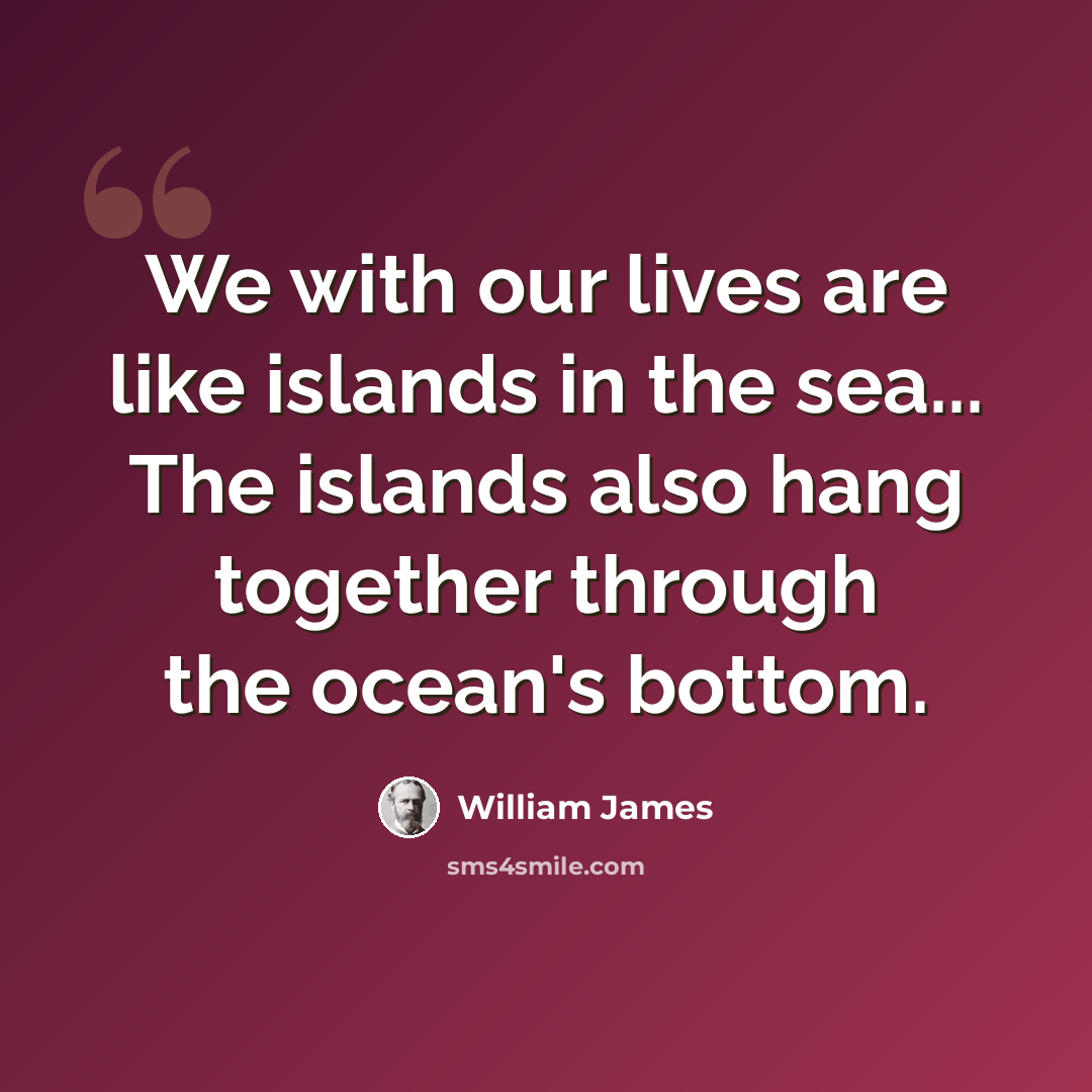 “We with our lives are like islands in the sea... The islands also hang together through the ocean's bottom.” quote by William James