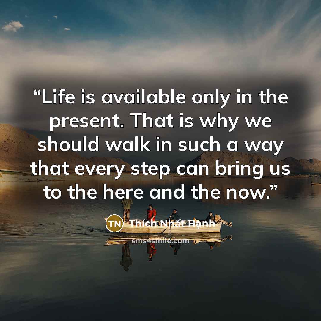 “Life is available only in the present. That is why we should walk in such a way that every step can bring us to the here and the now.” quote by Thich Nhat Hanh