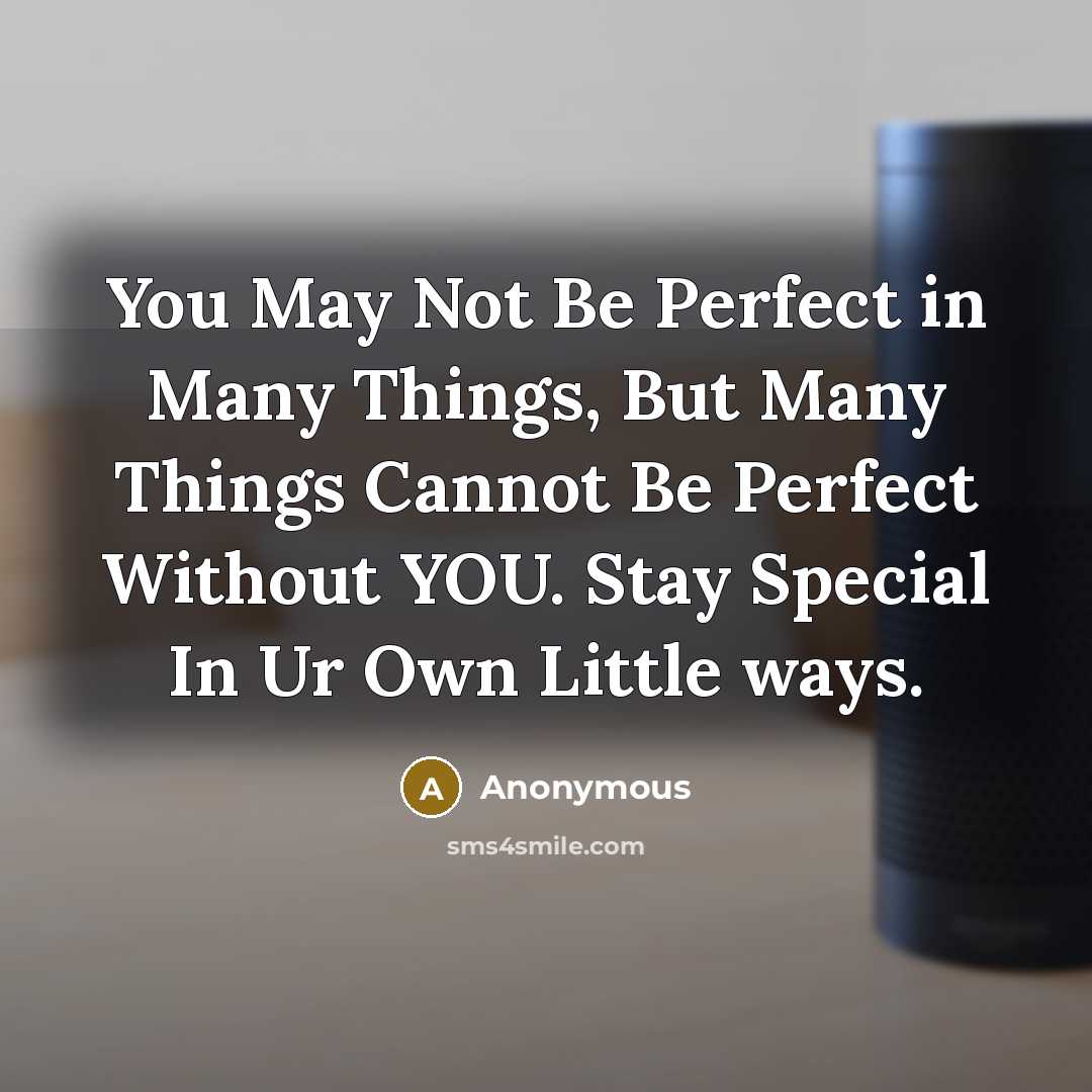 “You May Not Be Perfect in Many Things, But Many Things Cannot Be Perfect Without YOU. Stay Special In Ur Own Little ways.” quote by Anonymous