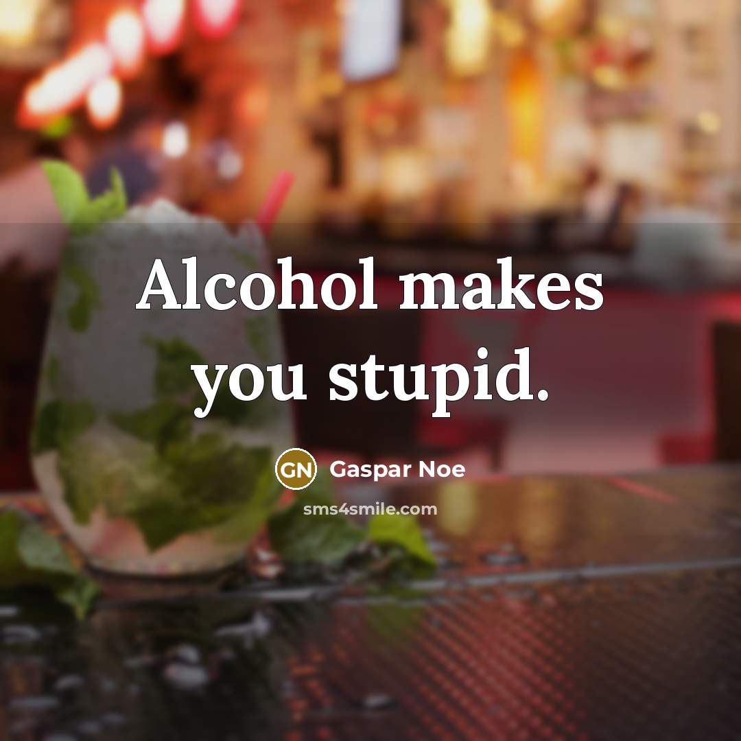 “Alcohol makes you stupid.” quote by Gaspar Noe