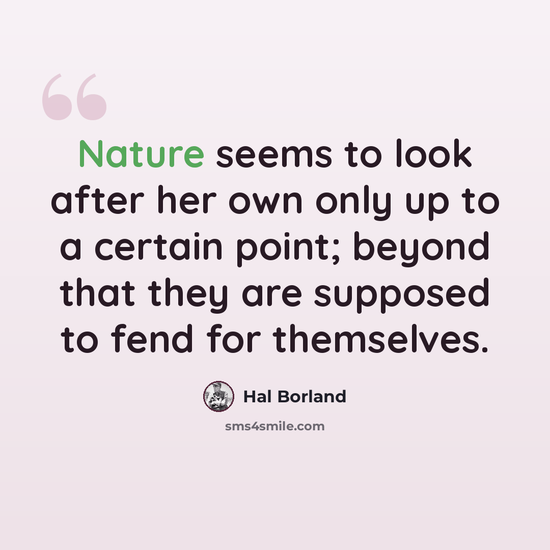 “Nature seems to look after her own only up to a certain point; beyond that they are supposed to fend for themselves.” quote by Hal Borland