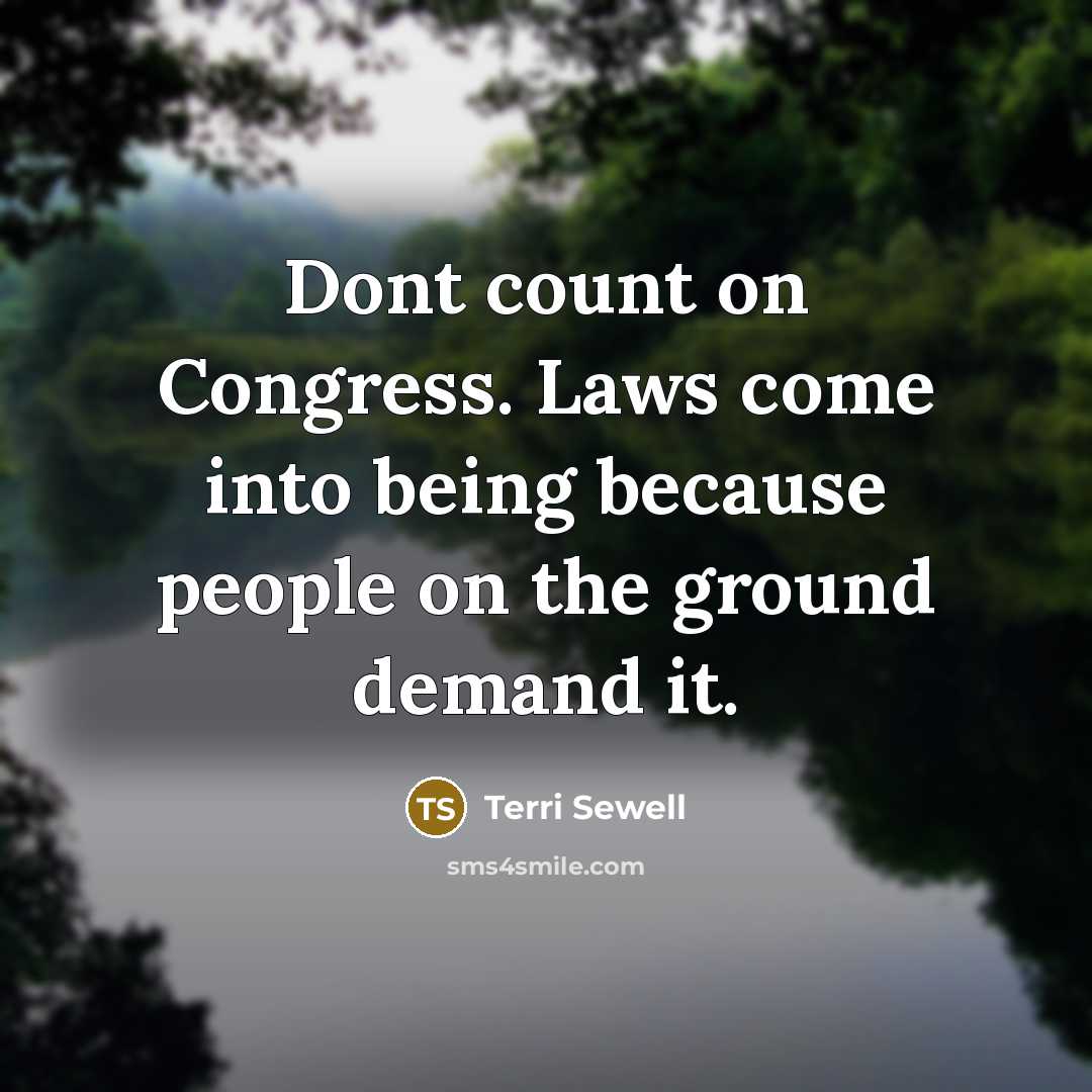 “Dont count on Congress. Laws come into being because people on the ground demand it.” quote by Terri Sewell