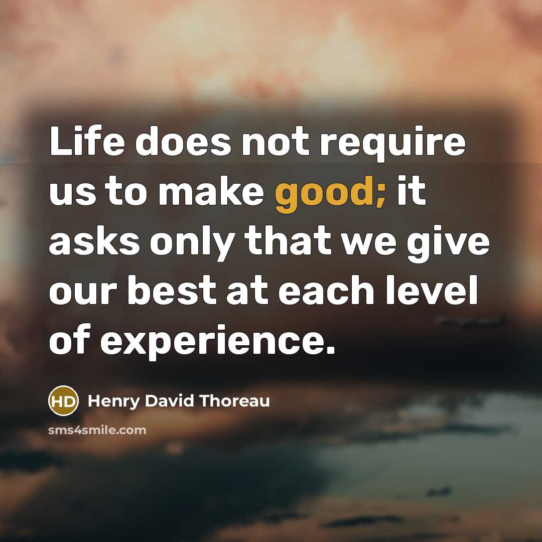 “Life does not require us to make good; it asks only that we give our best at each level of experience.” quote by Henry David Thoreau