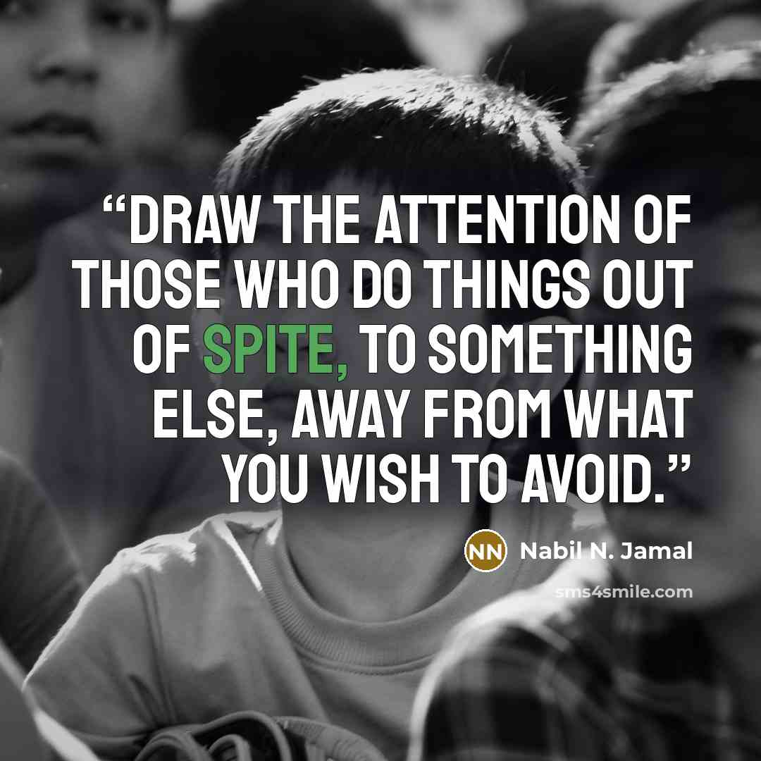 “Draw the attention of those who do things out of spite, to something else, away from what you wish to avoid.” quote by Nabil N. Jamal