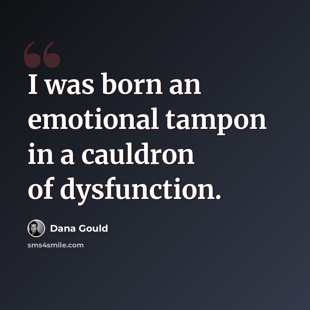 “I was born an emotional tampon in a cauldron of dysfunction.” quote by Dana Gould