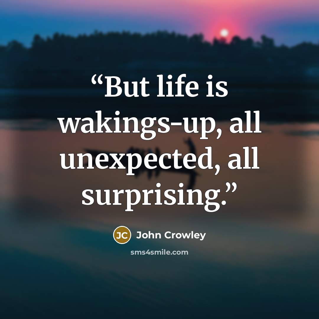 “But life is wakings-up, all unexpected, all surprising.” quote by John Crowley