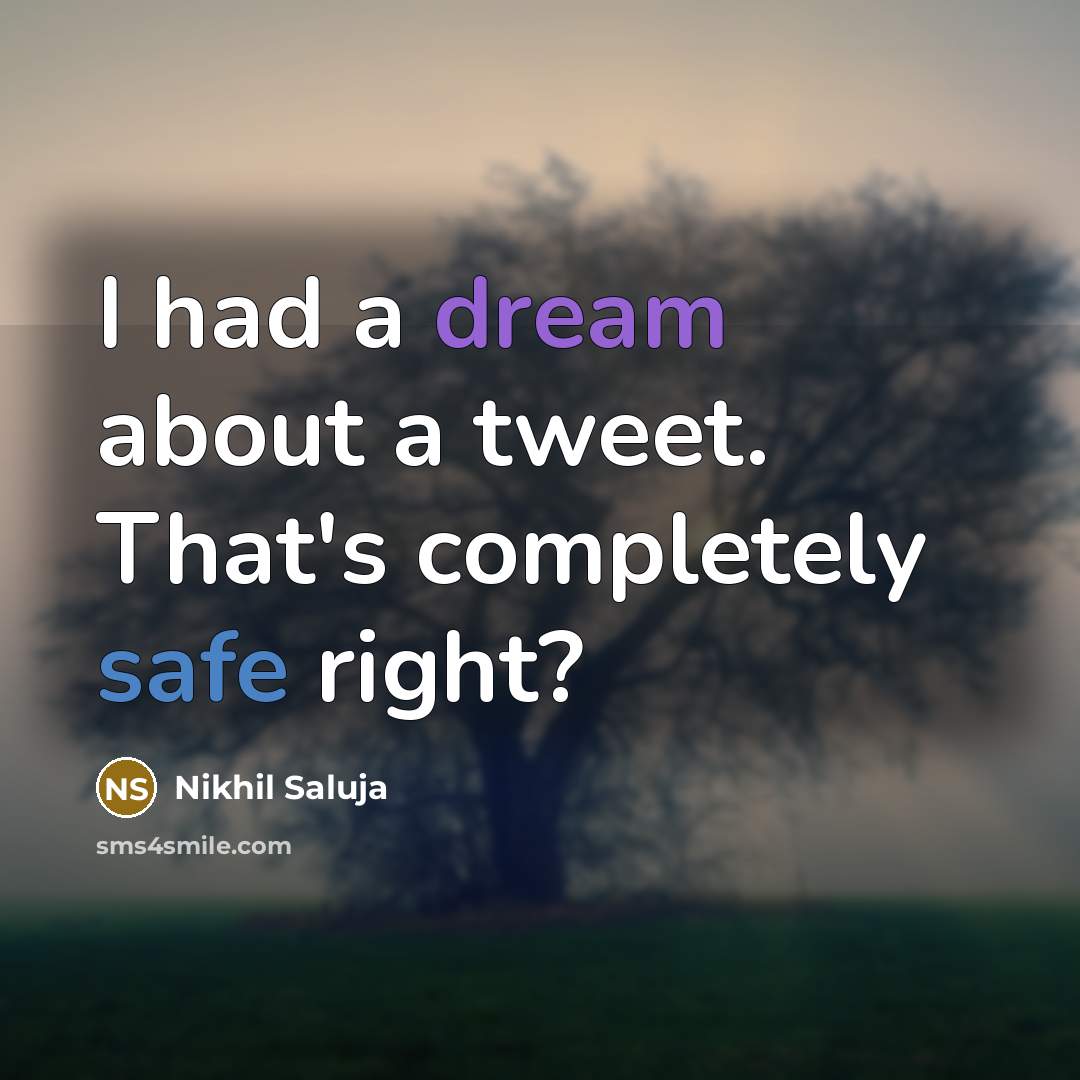 “I had a dream about a tweet. That's completely safe right?” quote by Nikhil Saluja
