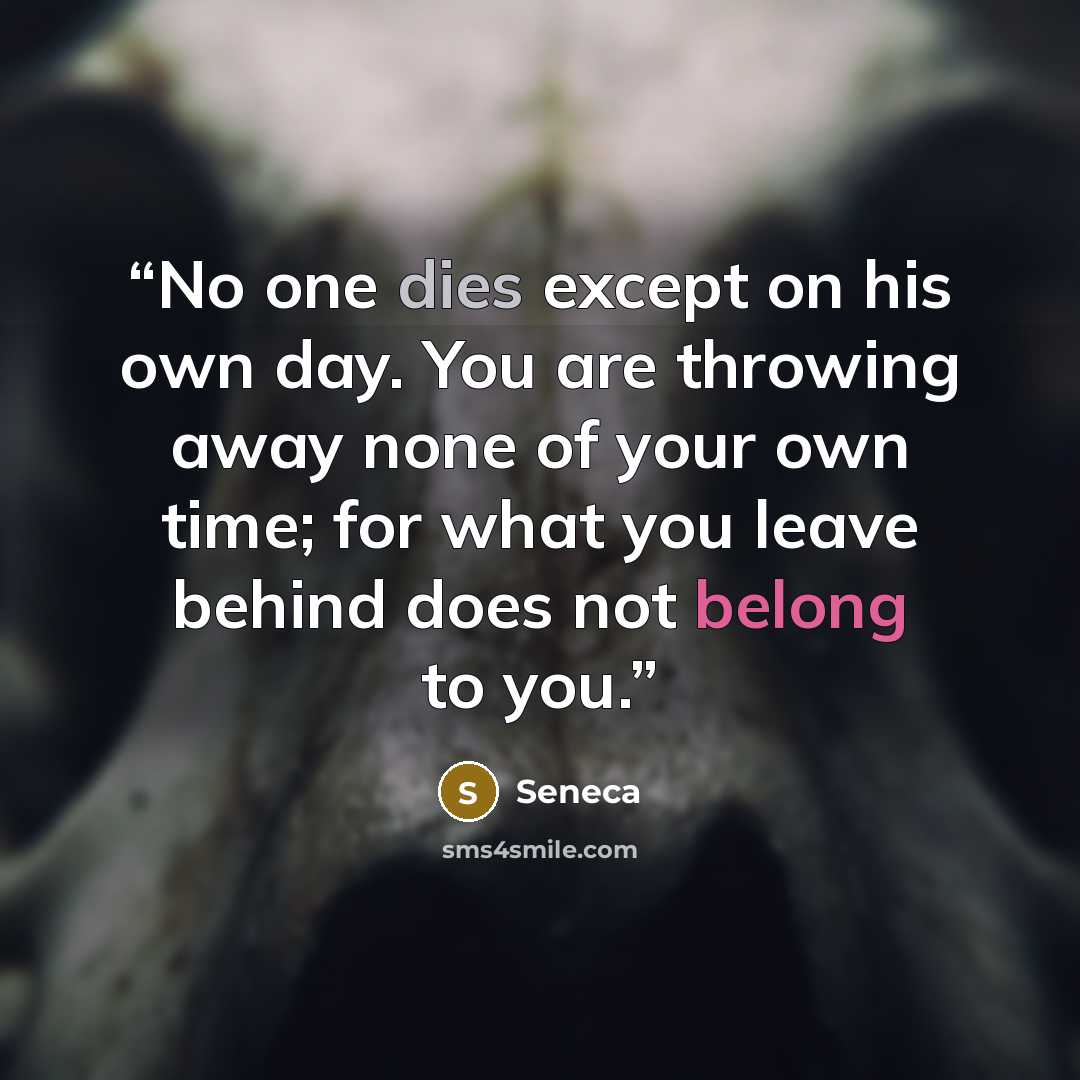 “No one dies except on his own day. You are throwing away none of your own time; for what you leave behind does not belong to you.” quote by Seneca