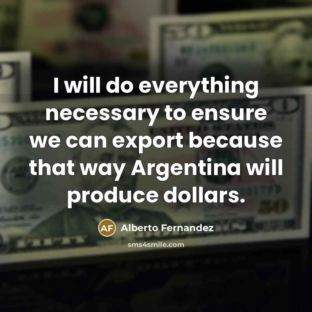 “I will do everything necessary to ensure we can export because that way Argentina will produce dollars.” quote by Alberto Fernandez