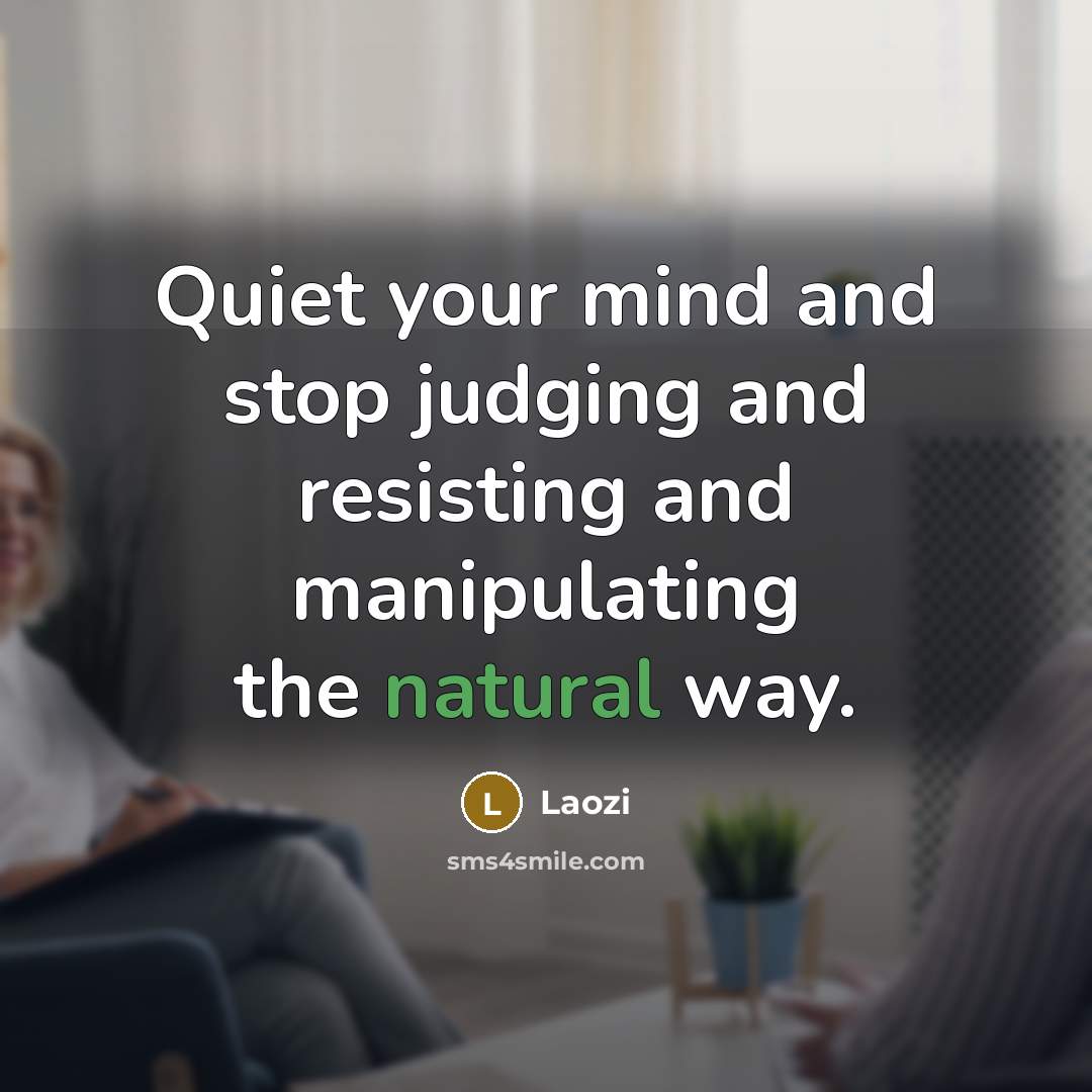 “Quiet your mind and stop judging and resisting and manipulating the natural way.” quote by Laozi