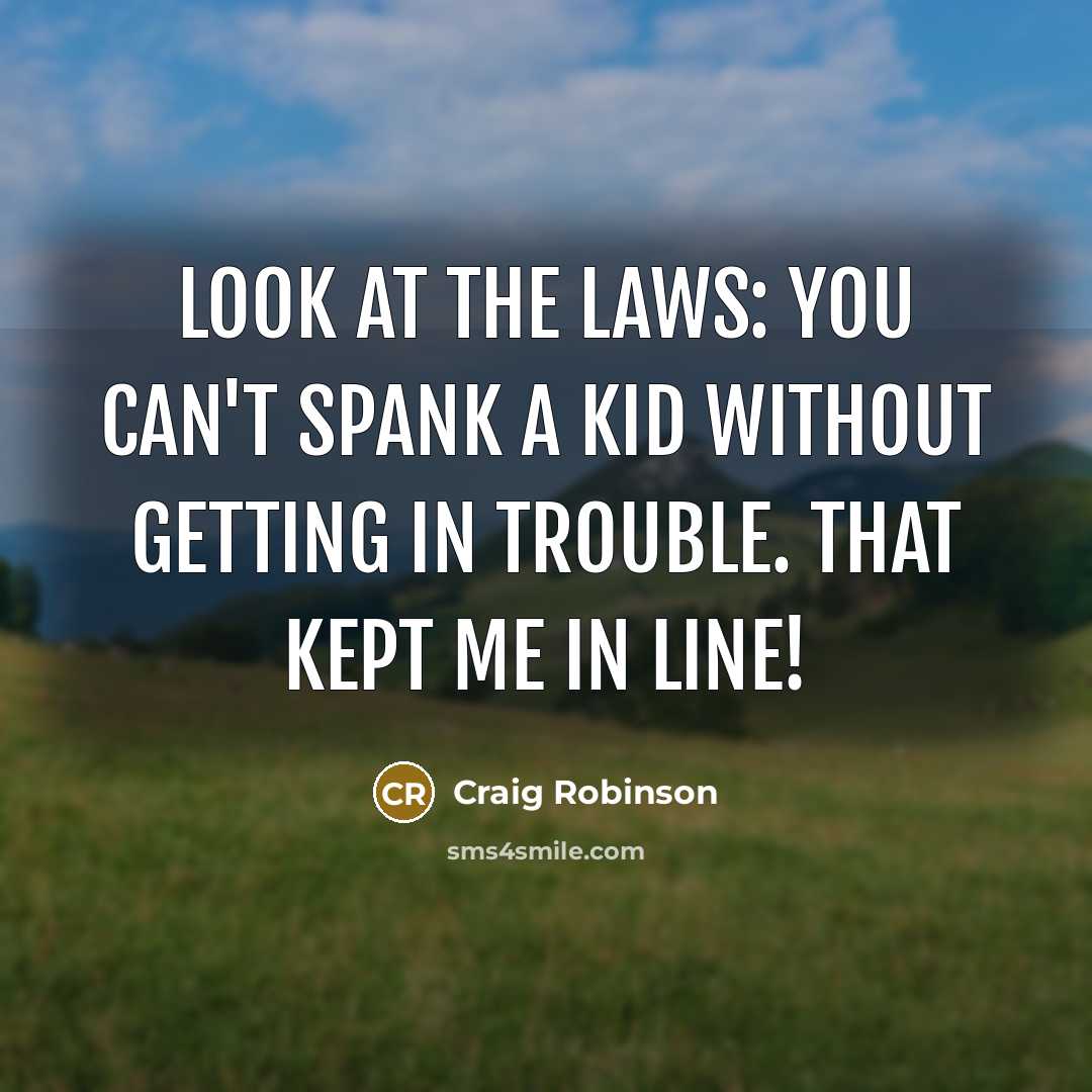 “Look at the laws: you can't spank a kid without getting in trouble. That kept me in line!” quote by Craig Robinson