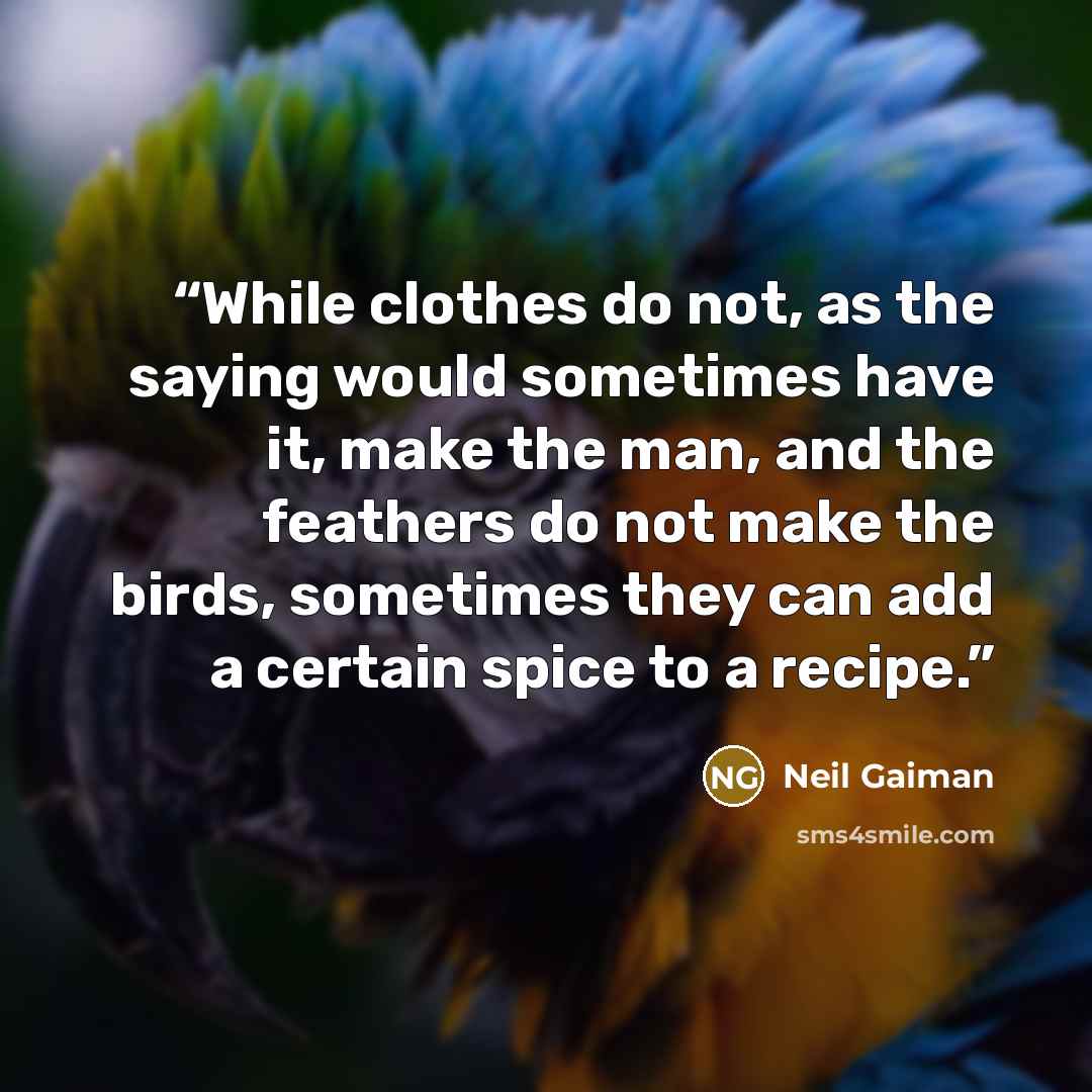 “While clothes do not, as the saying would sometimes have it, make the man, and the feathers do not make the birds, sometimes they can add a certain spice to a recipe.” quote by Neil Gaiman