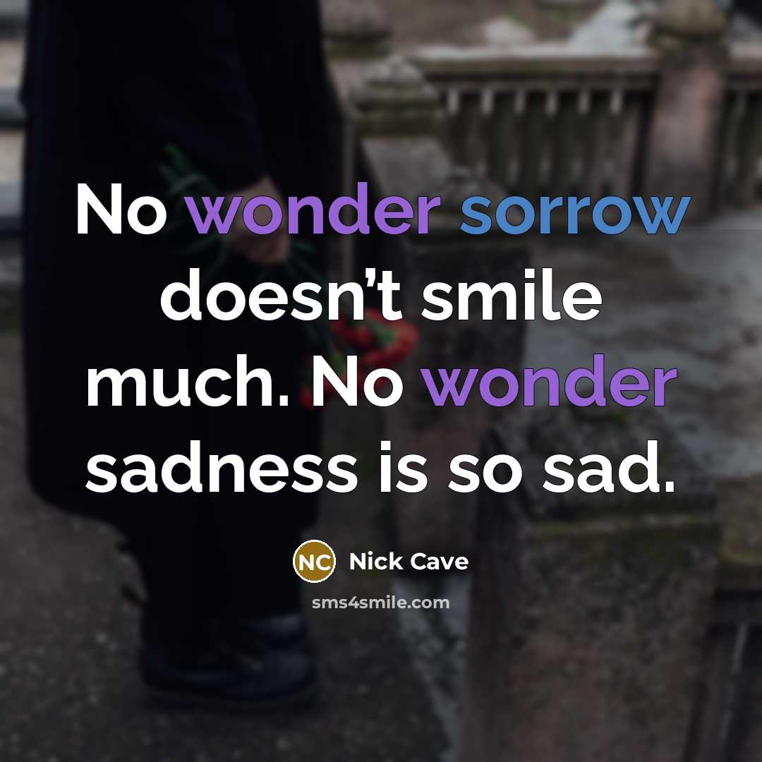 “No wonder sorrow doesn’t smile much. No wonder sadness is so sad.” quote by Nick Cave