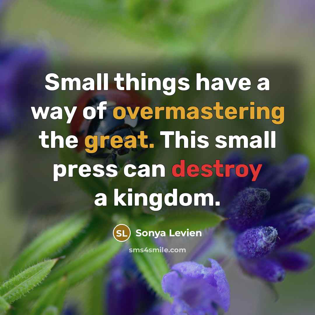 “Small things have a way of overmastering the great. This small press can destroy a kingdom.” quote by Sonya Levien