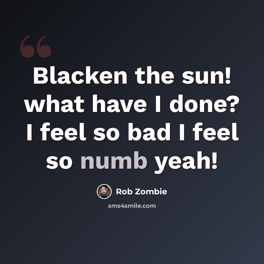 “Blacken the sun! what have I done? I feel so bad I feel so numb yeah!” quote by Rob Zombie