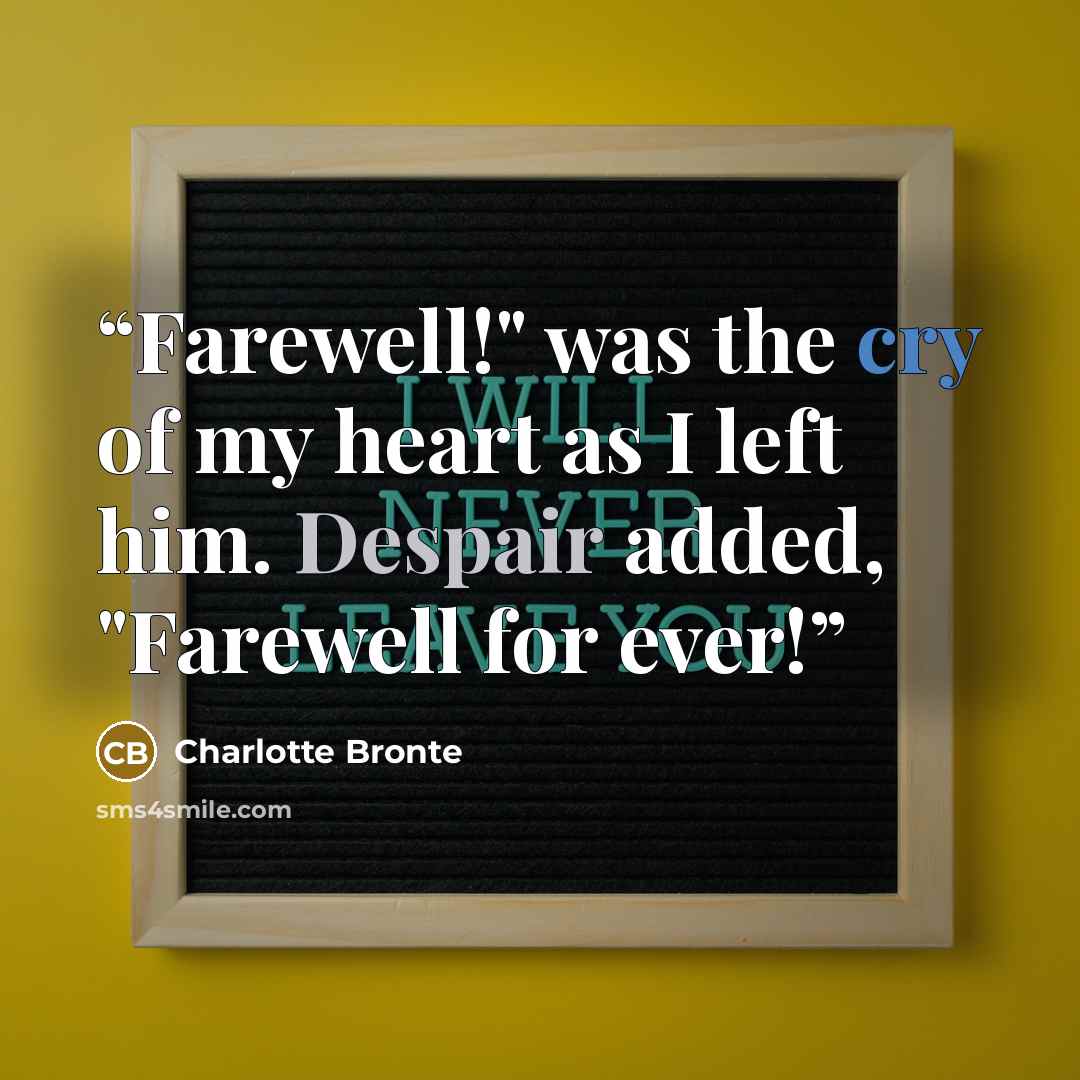 “Farewell!" was the cry of my heart as I left him. Despair added, "Farewell for ever!” quote by Charlotte Brontë