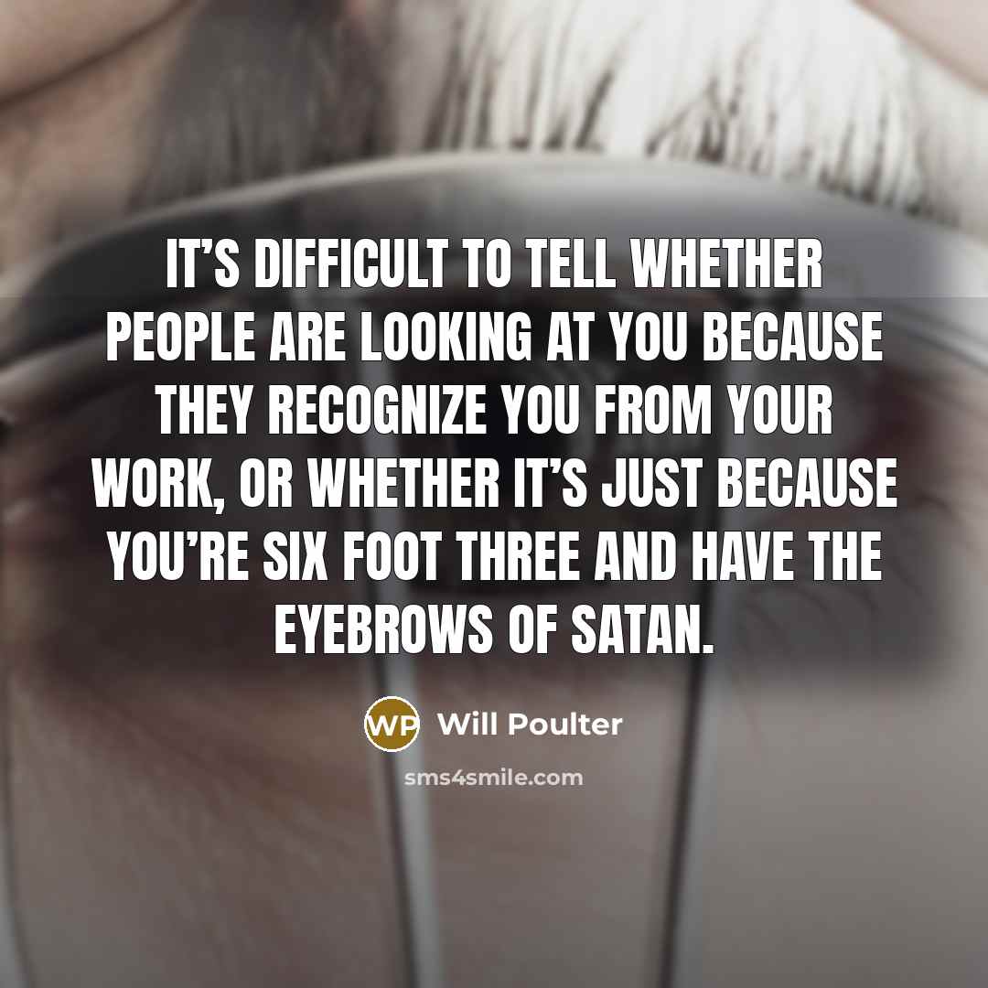 “It’s difficult to tell whether people are looking at you because they recognize you from your work, or whether it’s just because you’re six foot three and have the eyebrows of Satan.” quote by Will Poulter
