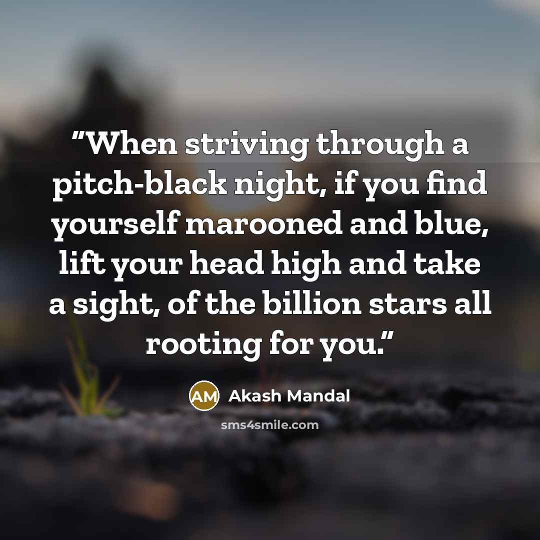 “When striving through a pitch-black night, if you find yourself marooned and blue, lift your head high and take a sight, of the billion stars all rooting for you.” quote by Akash Mandal