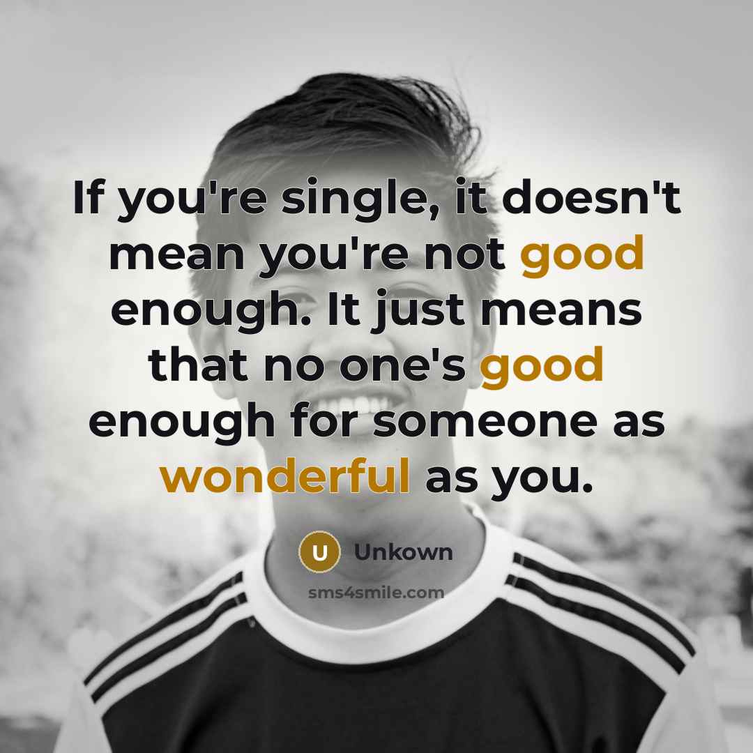 “If you're single, it doesn't mean you're not good enough. It just means that no one's good enough for someone as wonderful as you.” quote by Unkown