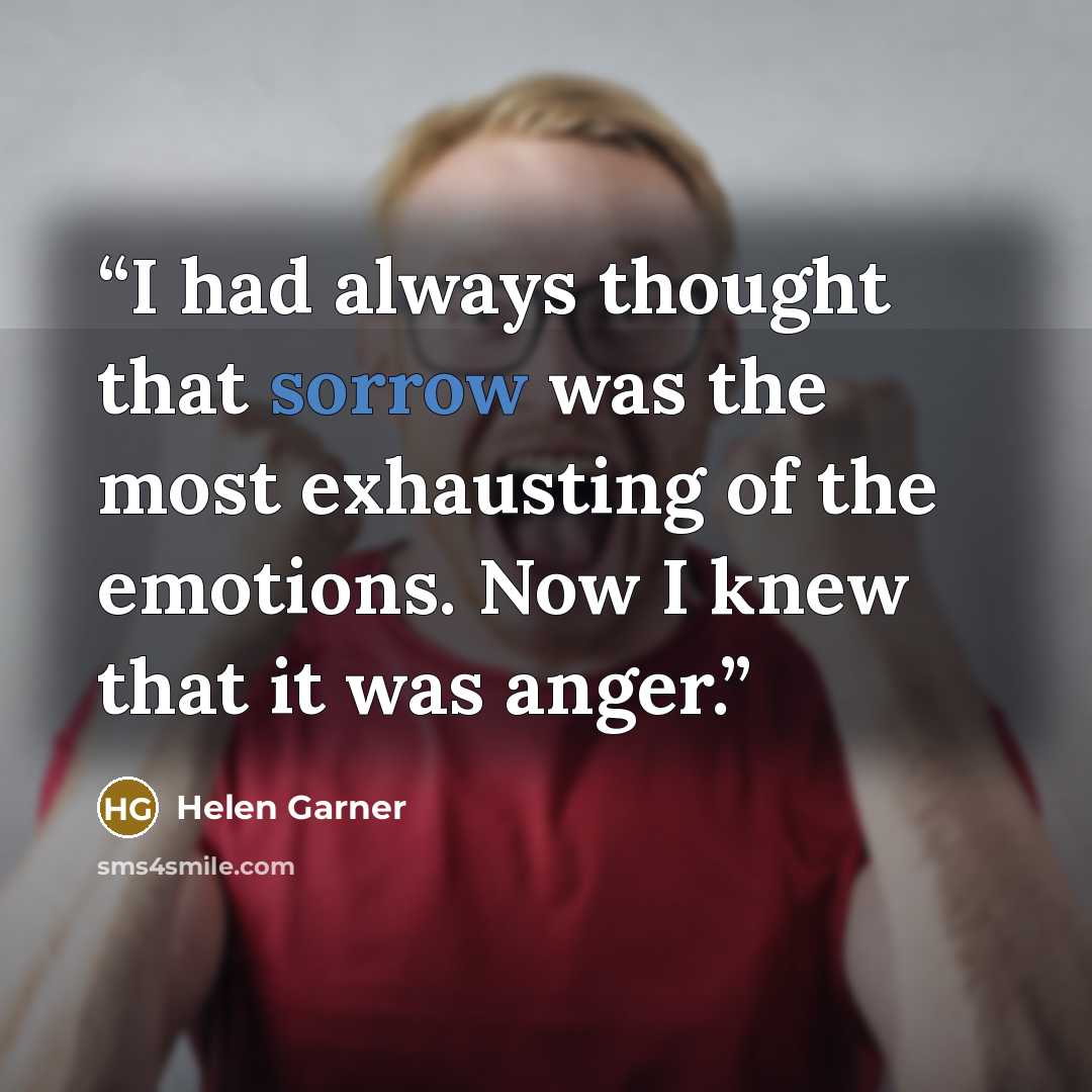 “I had always thought that sorrow was the most exhausting of the emotions. Now I knew that it was anger.” quote by Helen Garner