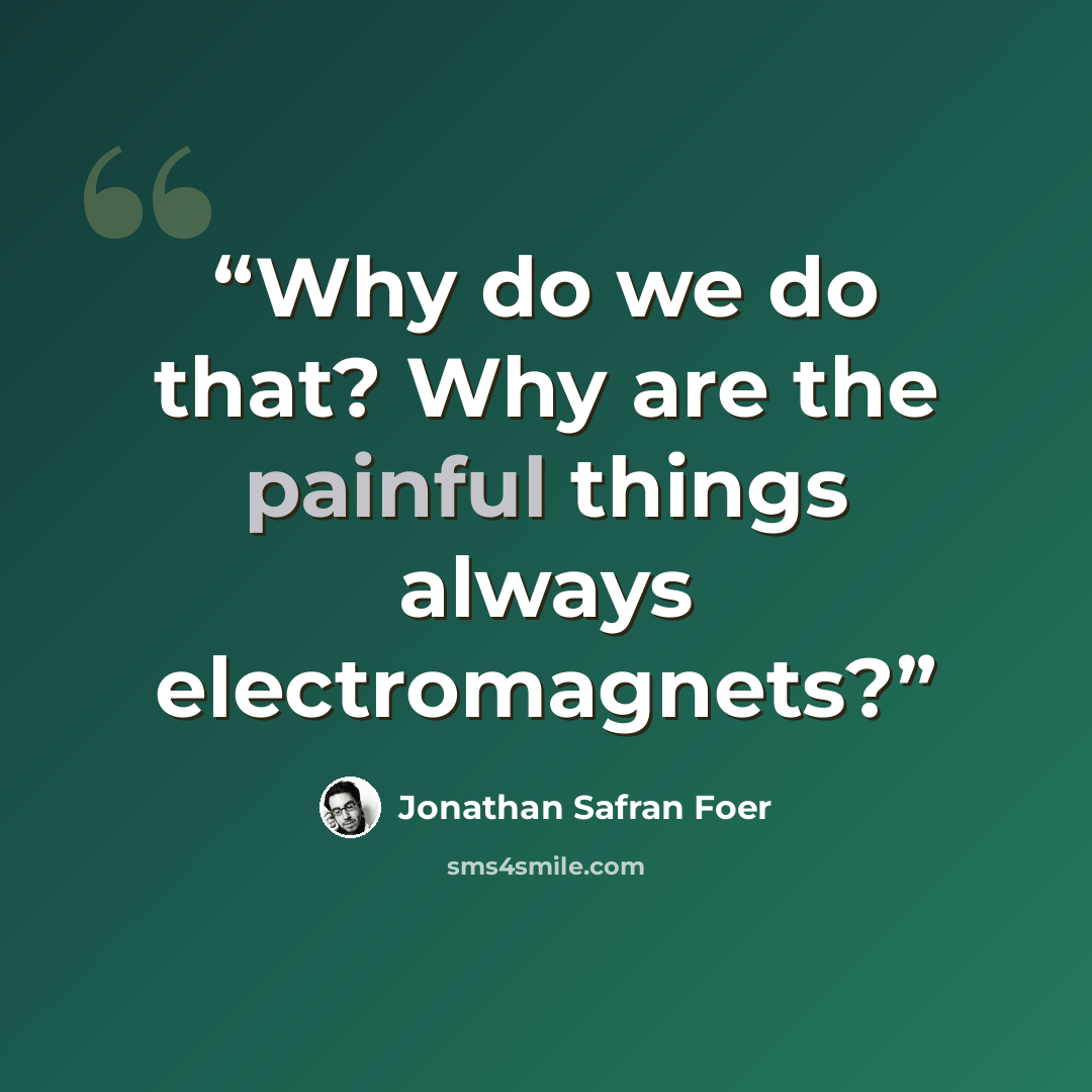 “Why do we do that? Why are the painful things always electromagnets?” quote by Jonathan Safran Foer