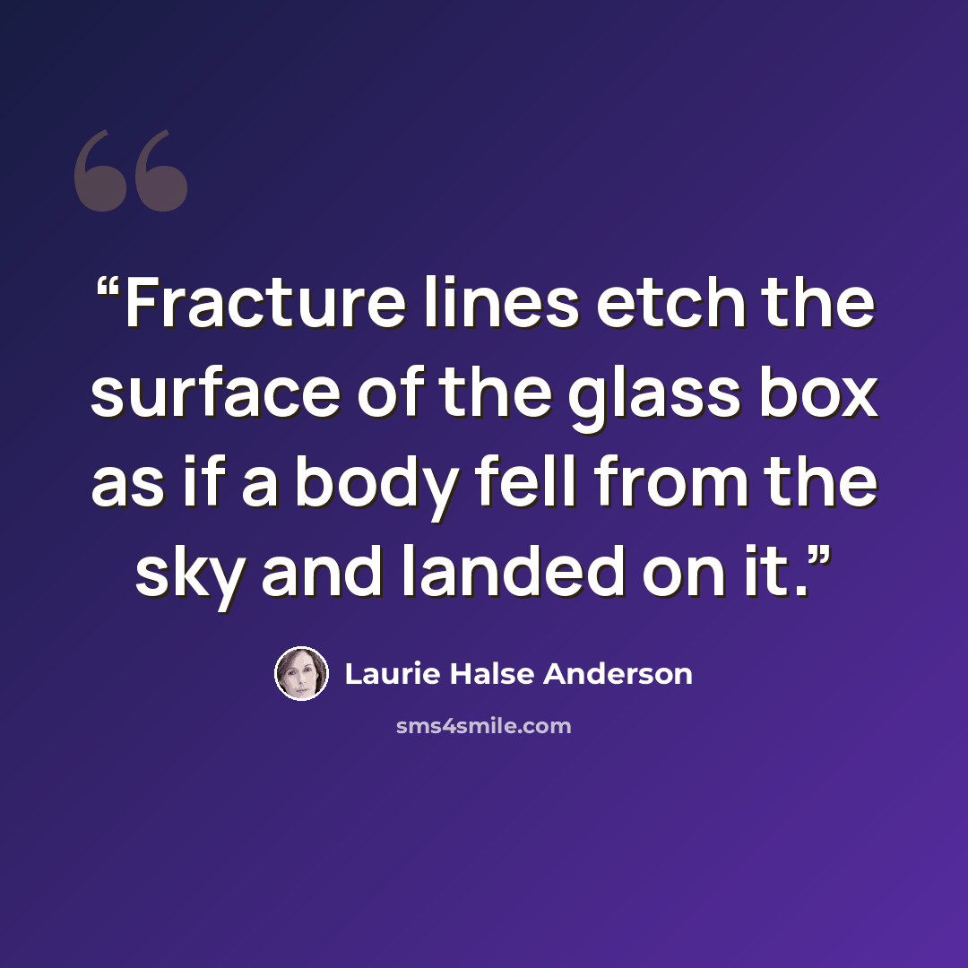 “Fracture lines etch the surface of the glass box as if a body fell from the sky and landed on it.” quote by Laurie Halse Anderson