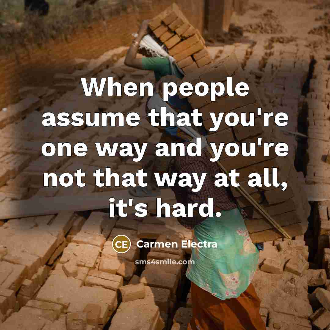 “When people assume that you're one way and you're not that way at all, it's hard.” quote by Carmen Electra