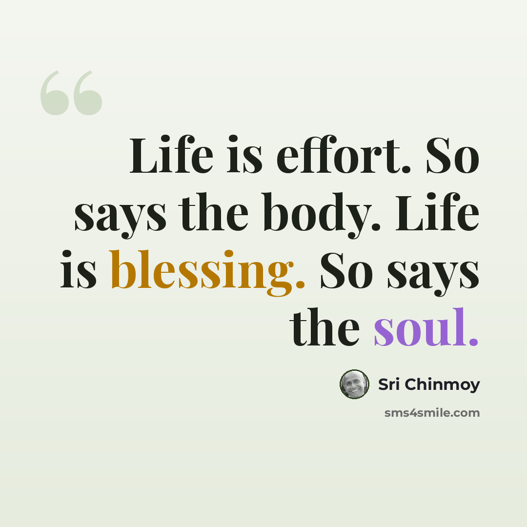 “Life is effort. So says the body. Life is blessing. So says the soul.” quote by Sri Chinmoy