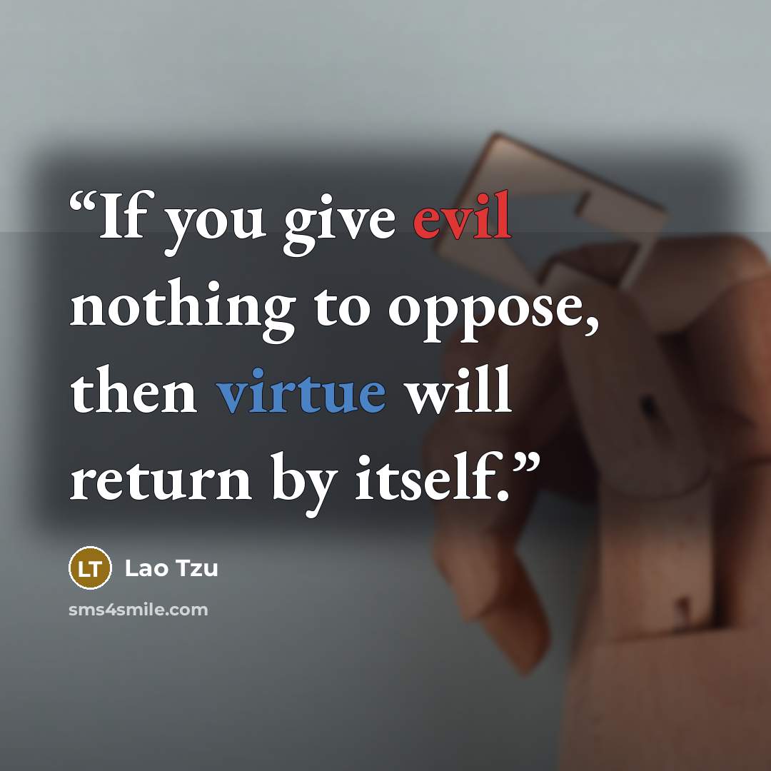 “If you give evil nothing to oppose, then virtue will return by itself.” quote by Lao Tzu