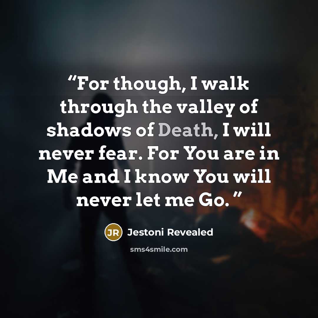 “For though, I walk through the valley of shadows of Death, I will never fear. For You are in Me and I know You will never let me Go.” quote by Jestoni Revealed