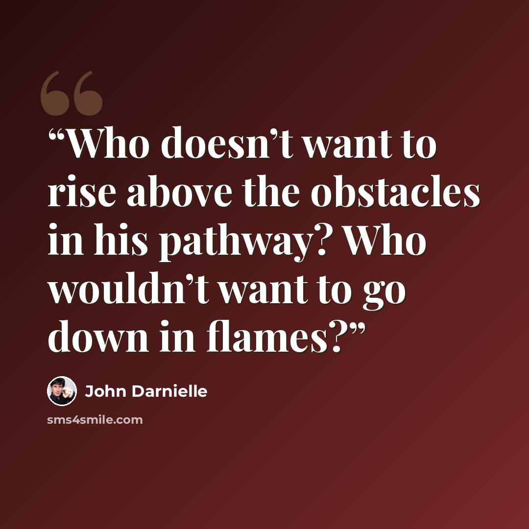“Who doesn’t want to rise above the obstacles in his pathway? Who wouldn’t want to go down in flames?” quote by John Darnielle