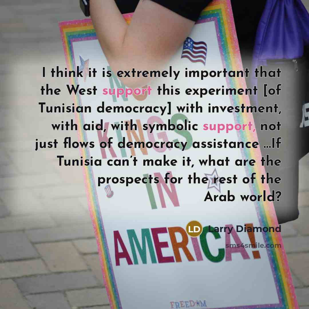 “I think it is extremely important that the West support this experiment [of Tunisian democracy] with investment, with aid, with symbolic support, not just flows of democracy assistance …If Tunisia can’t make it, what are the prospects for the rest of the Arab world?” quote by Larry Diamond