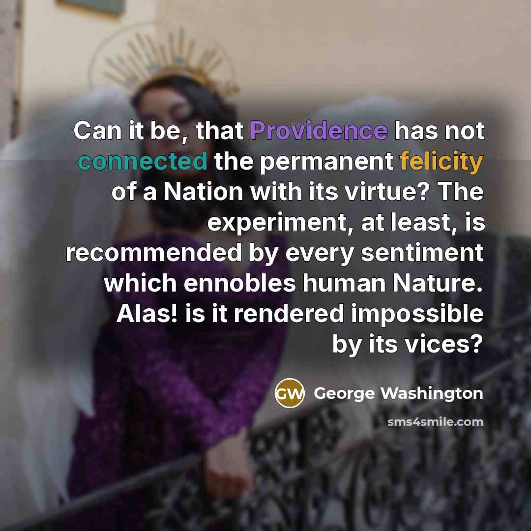 “Can it be, that Providence has not connected the permanent felicity of a Nation with its virtue? The experiment, at least, is recommended by every sentiment which ennobles human Nature. Alas! is it rendered impossible by its vices?” quote by George Washington