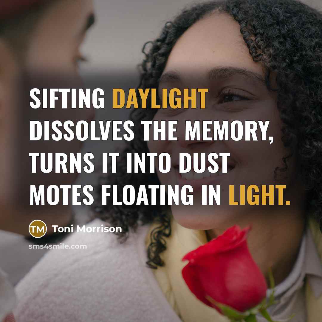 “Sifting daylight dissolves the memory, turns it into dust motes floating in light.” quote by Toni Morrison