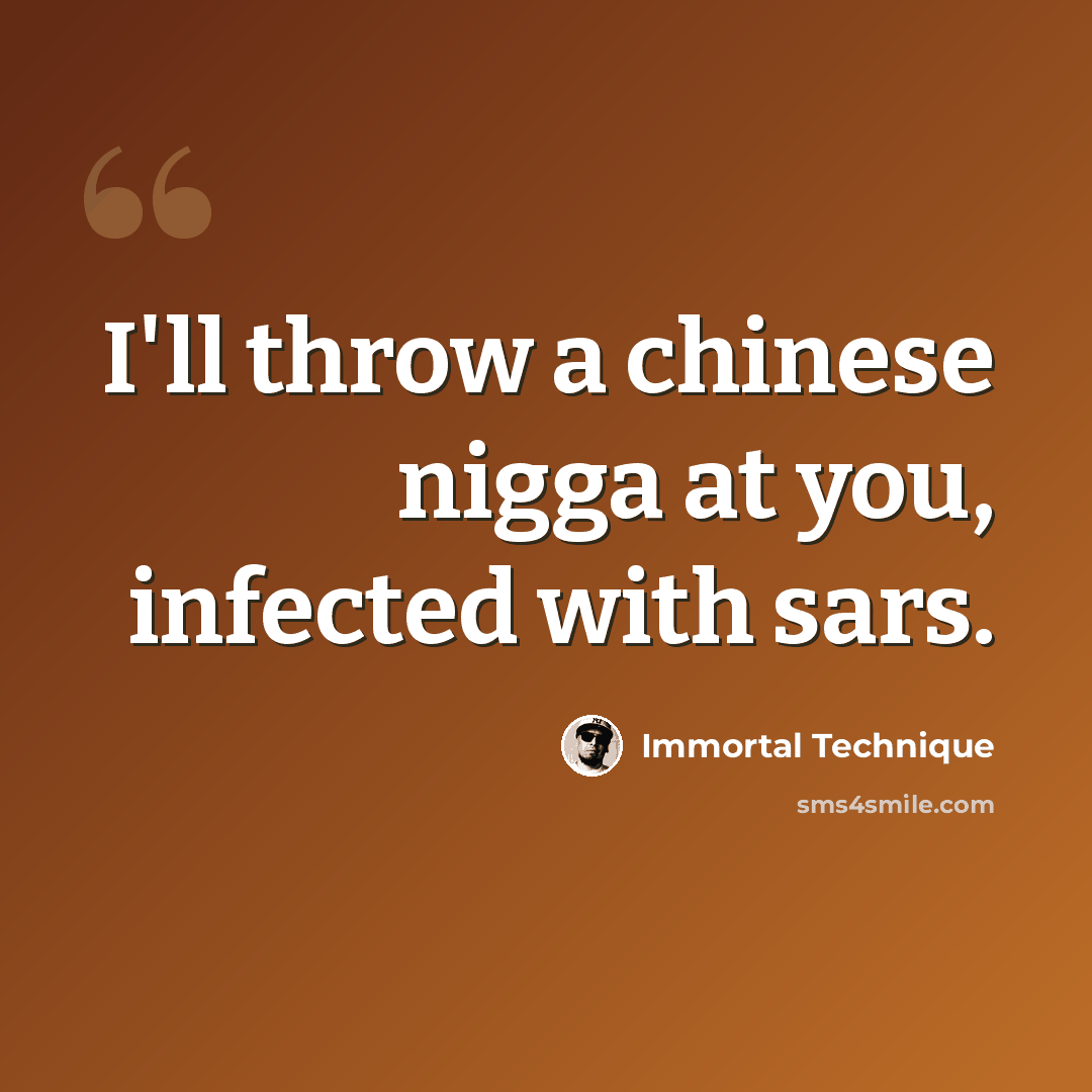 “I'll throw a chinese nigga at you, infected with sars.” quote by Immortal Technique