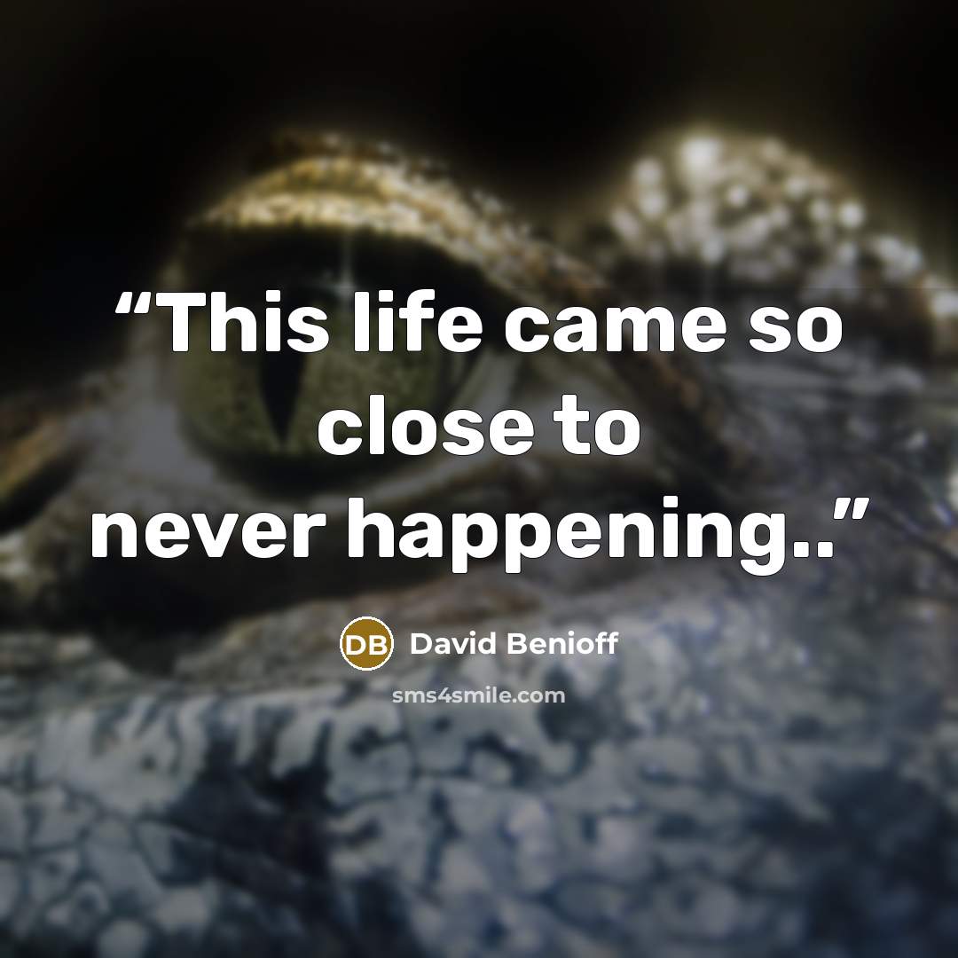“This life came so close to never happening..” quote by David Benioff