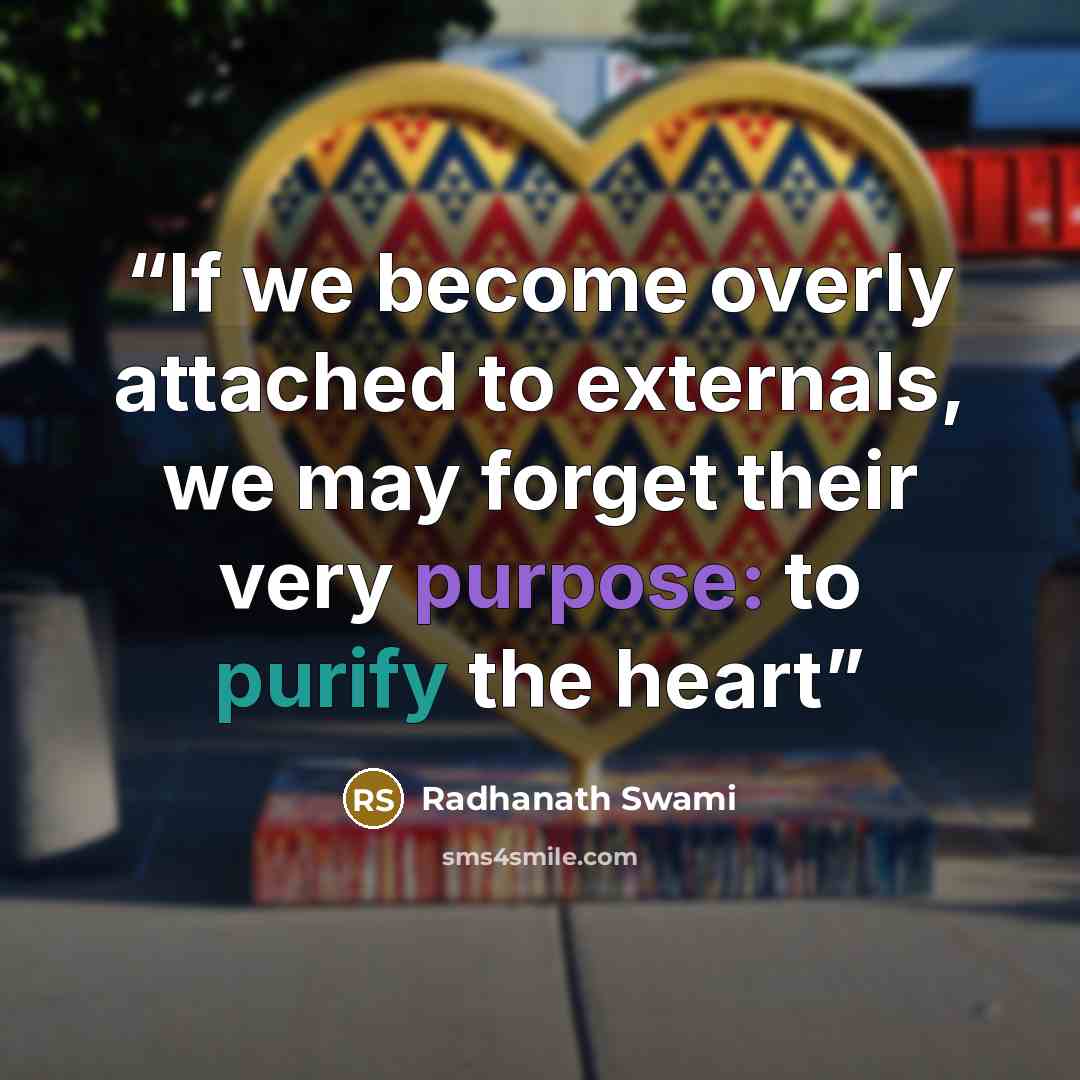“If we become overly attached to externals, we may forget their very purpose: to purify the heart” quote by Radhanath Swami