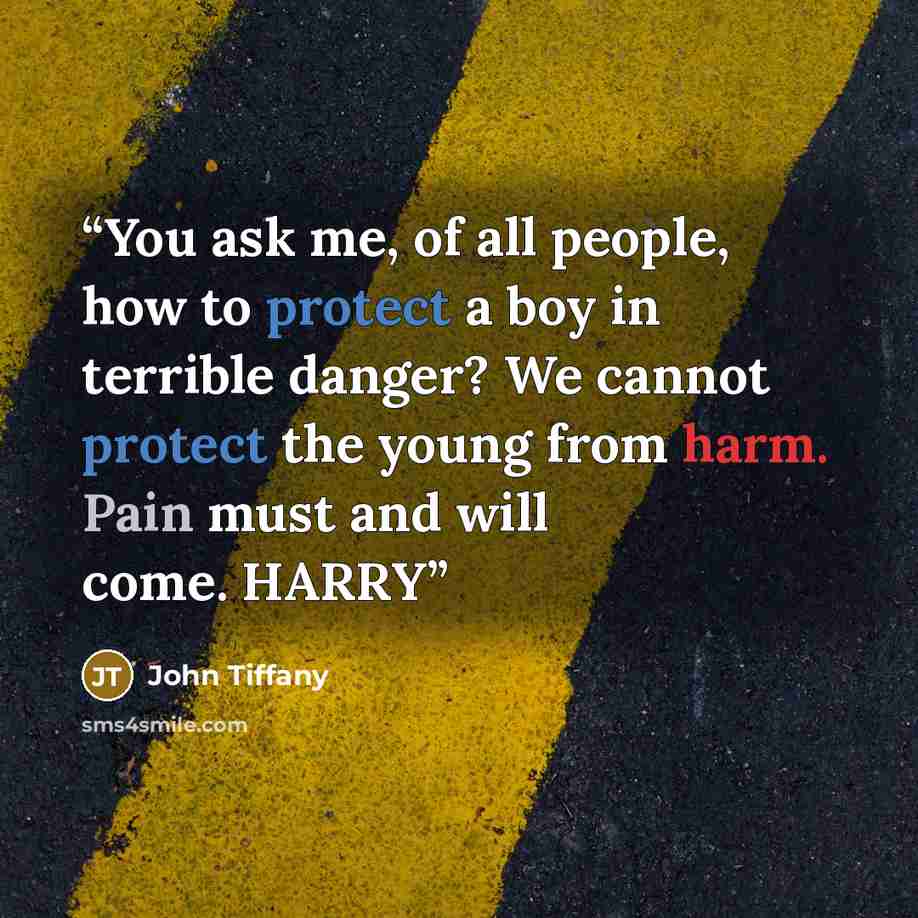 “You ask me, of all people, how to protect a boy in terrible danger? We cannot protect the young from harm. Pain must and will come. HARRY” quote by John Tiffany
