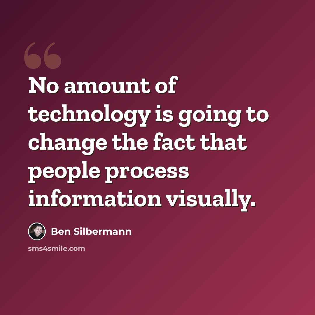 “No amount of technology is going to change the fact that people process information visually.” quote by Ben Silbermann