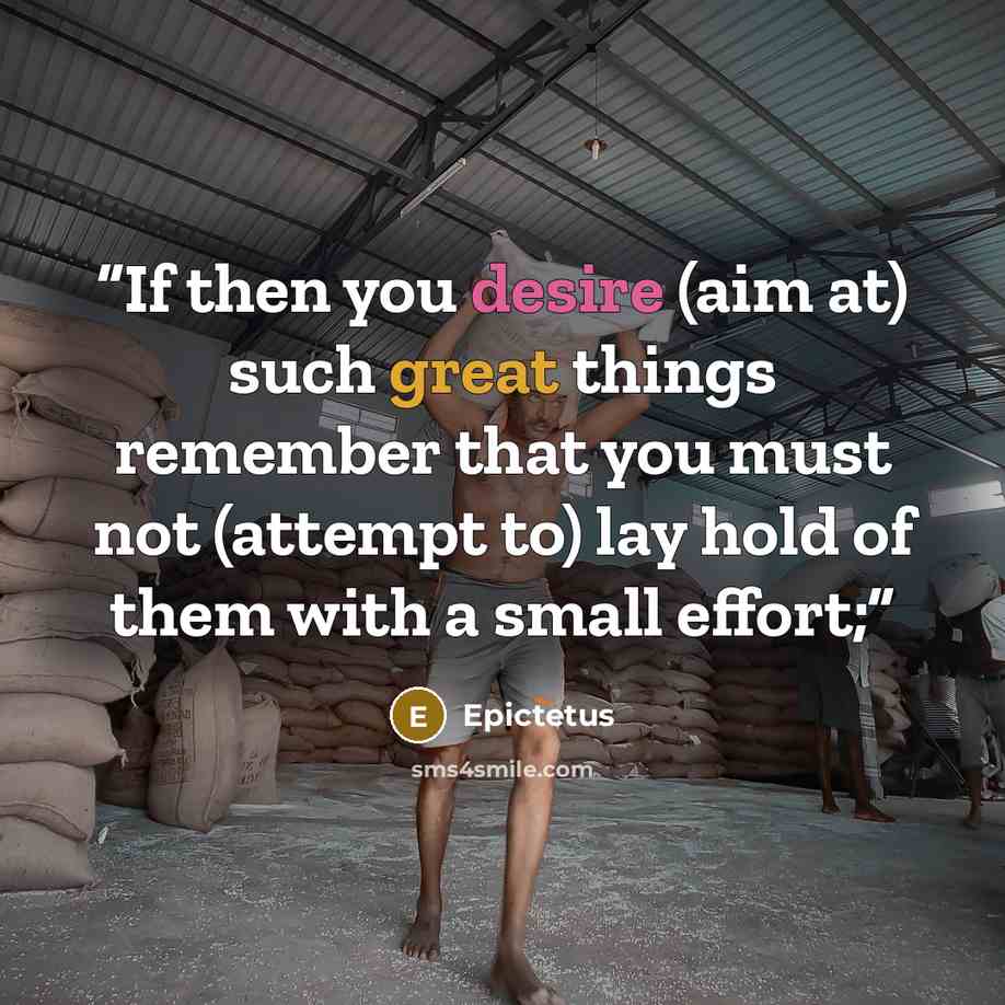 “If then you desire (aim at) such great things remember that you must not (attempt to) lay hold of them with a small effort;” quote by Epictetus