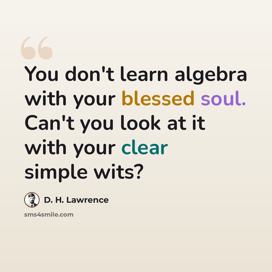 “You don't learn algebra with your blessed soul. Can't you look at it with your clear simple wits?” quote by D. H. Lawrence