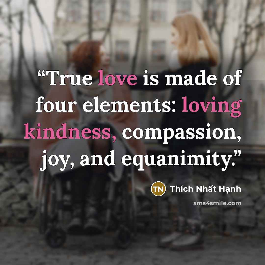 “True love is made of four elements: loving kindness, compassion, joy, and equanimity.” quote by Thich Nhat Hanh